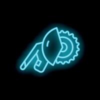 Blue neon icon of angle grinder tool shining on black background vector