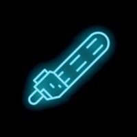 Glowing neon icon of a chainsaw on black background vector
