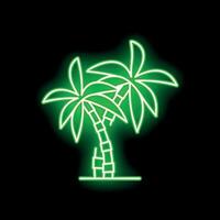 Green neon sign showing two palm trees on a black background vector