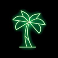 Bright green neon sign showing a palm tree on black background vector