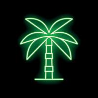 Green neon sign depicting a palm tree on a black background vector