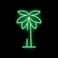 Green neon sign representing a palm tree on a black background vector
