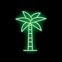 Green neon sign showing a palm tree on a black background vector