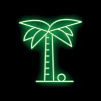 Bright green neon sign showing a palm tree on a black background vector