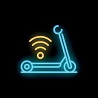 Neon icon of e scooter sharing with wifi signal showing connectivity vector