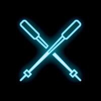 Blue neon sign of crossed oars on a black background representing rowing vector