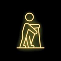 Neon sign of person walking with cane on black background vector