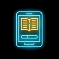 Neon icon of smartphone displaying open e book for reading vector