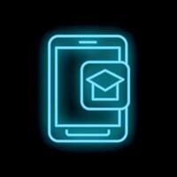 Neon sign of mobile phone with student cap for online education app vector