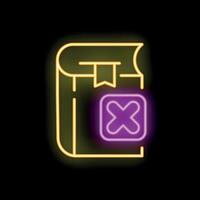 Neon icon of book with bookmark and error message glowing in the dark vector