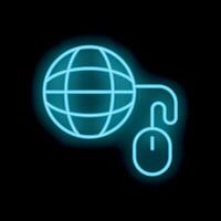 Neon internet icon showing computer mouse connected to globe vector