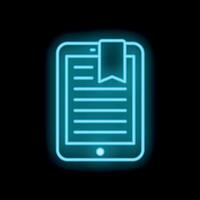 Neon tablet computer showing bookmark icon on screen vector