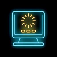 Blue neon computer monitor showing a loading symbol with three dots underneath vector