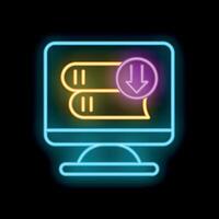 Neon icon of downloading books on computer screen vector
