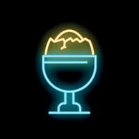Neon icon of half eaten boiled egg in egg cup glowing on black background vector