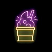 Neon sign of milkshake with whipped cream in retro style shining on black background vector