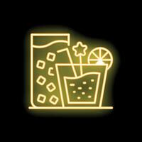 Neon sign showing refreshing cocktails with straw and slice of orange vector