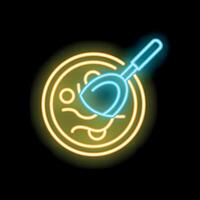 Glowing neon sign of a ladle picking up noodles from a bowl vector