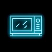 Glowing neon icon of microwave oven on black background vector
