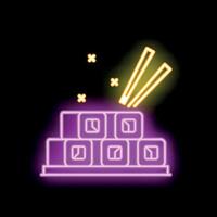 Neon sign showing chopsticks picking up sushi rolls from serving tray vector