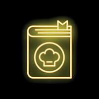 Yellow neon cookbook icon glowing on black background vector
