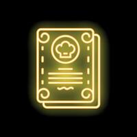 Neon yellow cookbook icon glowing on black background vector