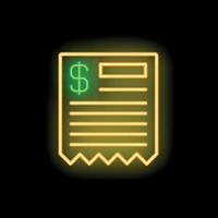 Neon yellow bill icon glowing on dark background vector