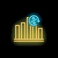 Neon icon of decreasing interest rate with bar graph showing negative trend vector