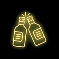 Two neon beer bottles clinking in celebration on black background vector