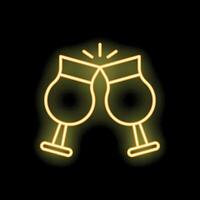 Two sparkling wine glasses making a toast neon sign on black background vector