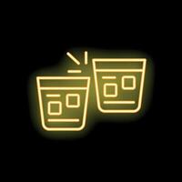 Two neon glasses clinking in a toast on black background vector