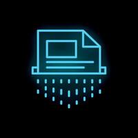 Neon shredder icon depicting document being shredded vector