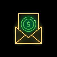 Neon envelope showing rotating dollar sign for online payment vector