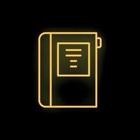 Yellow neon sign depicting a notebook on a black background vector