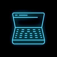 Neon laptop computer shining brightly in the dark vector