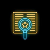 Neon icon of magnifying glass searching for star reviews on website page vector