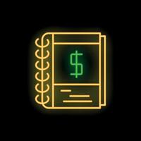 Glowing neon icon of a money notebook for business finance vector