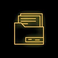Neon yellow folder icon with documents on a black background vector