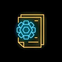 Neon icon of documents with configuration gear sign representing system settings vector
