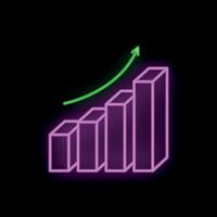Neon style graph showing growing business success with upward arrow vector