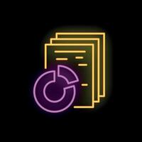 Neon icon of pie chart representing business analytics and data analysis vector