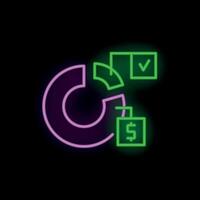 Neon sign representing financial analysis with pie chart and dollar sign vector