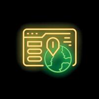 Website showing global information with location pin in neon style vector