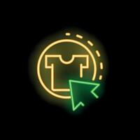 Neon sign representing online t shirt purchase with mouse clicking on it vector