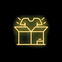 Neon sign featuring t shirt emerging from open box vector