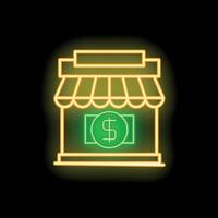 Neon shop sign with dollar bill symbol showing concept of business vector