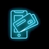 Neon sign showing smartphone with credit card for online payment vector