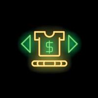 Neon sign showing t shirt with dollar sign on loading bar on black background vector