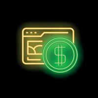 Neon icon of website showing dollar coin representing online earnings vector
