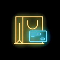 Neon sign depicting shopping bag with credit card for retail store window display vector